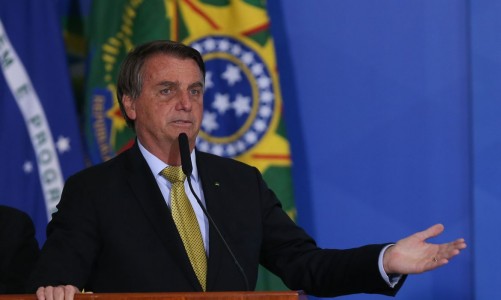 Presidente Jair Bolsonaro, discursa  durante lançamento do novo sistema nacional de recadastramento de pescadores profissionais.